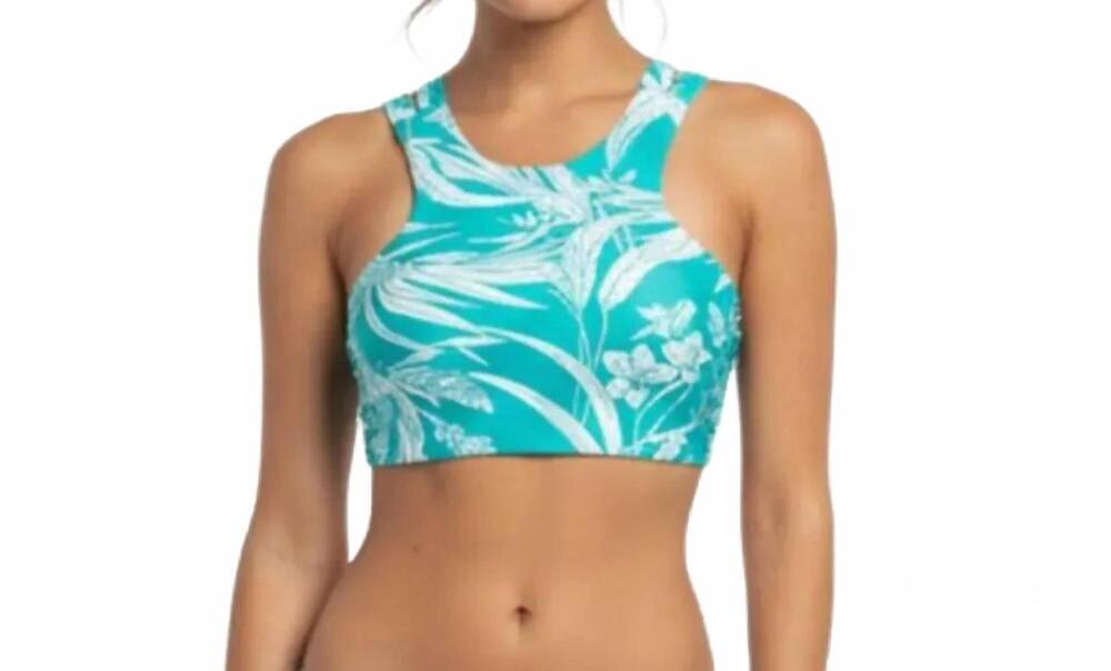 NEW TORI PRAVER SWIMWEAR tank bikini swim suit top in blue white